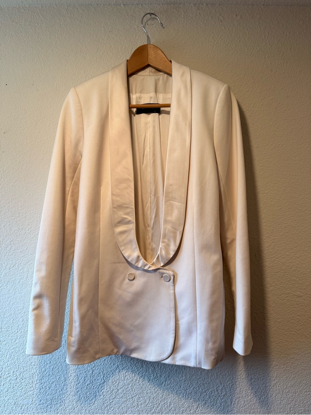 Wes Gordon Cream Satin-Trim Shawl Lapel Blazer